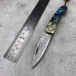 Damaszek Składany Knife Color Shell 3D Rzeźbione Uchwyt miedzi Odpowiedni do Codziennej Kolekcja Cieping Outdoor Camping Survival Tools