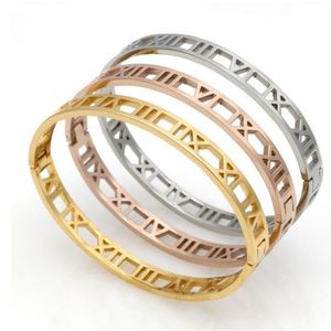 2022 mode Silber Edelstahl Schäkel Römischen Armband Schmuck Rose Gold Armreifen Armbänder Für Frauen Liebe Armband