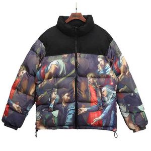 2021 Men's Winter Warm Jacket Coat Patchwork Vintage Painting Harajuku Padded Puffer Oversize Male Parka Clothing