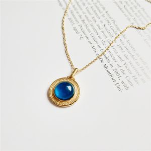 Ruiyi Real 925 Sterling Silver Kvinnor Luxury Angel Magic Blue Crystal Pendant Halsband Ren Silver 18K Guldkokare Halsband Q0531