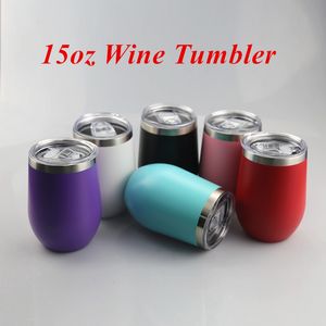 Powder Coated Wine Tumbler Stainless Steel Wine glasses 15oz Vacuum Cup Egg Cup Wine Big Belly Cup Coffee Mug With Lid Quickily Delivery