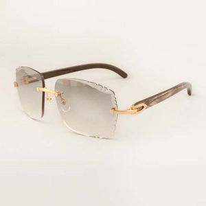 HIgh-end sunglasses 3524014 with natural black textured buffs horn and engraving lens glasses, 58-18-140mm