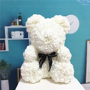 Home Decor 40cm With Heart Big Red Teddi Bear Rose Flower Artificial Decoration Christmas Gifts For Women Valentine's Day Gift Y200903