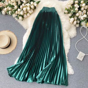 High Waist Long Skirts Womens 2022 Maxi Pleated Skirt Women Clothing Elegant Office Lady Fashion Metallic Satin Skirt