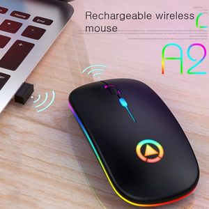 Möss Dual Mode Wireless Mouse Chargeable Lightweight Portable LED Colorful Light uppladdningsbar Mute Bluetooth för bärbar dator PC1