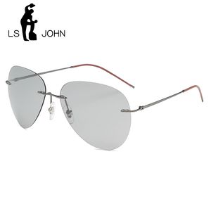 LS JOHN Pilot Photochromic Polarized Sunglasses Men Brand Designer Vintage Ultralight Rimless Titanium Sun Glasses for Women Q0121