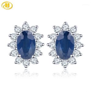 Stud Natural Blue Sapphire Solid Silver Earring Precious 0.52 Carats Ädelsten Kvinnor Klassisk Utsökt Style Bröllop Smycken