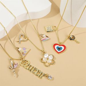 High Quality Colorful Enameled Cross Key Pendant Necklace 3 Charm Jewelry for Wholesale