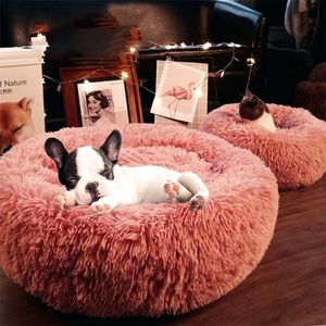 Lange Plüsch Super Weiche Zwinger Runde Hund Haus Katze Für Hunde Bett Chihuahua Große Große Matte Bank Haustier Liefert 201223