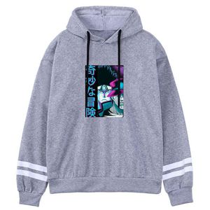 JOJO BİZARRE Macera Mens Hoodies Uzun Kollu Polar Tişörtü Harajuku Şerit Manşetleri Kazak Erkek Moda Streetwear 2021 H1227