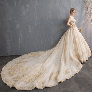 Nowy Luksusowy Super Bajki Gwiaździsty Niebo Suknia Ślubna Bridal A-Line Ahoulder Księżniczka Dream Wesela Suknie Ślubne