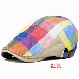 Berets Wholesale-DT590 Men Women Duckbill Ivy Beret Cap Colorful Golf Driving Cabbie Gatsby Hat Plaid Advanced Flat Brim Gorras Casquette1