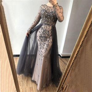 Eightree Full Sleeves Mermaid Evening Dresses Sheer Neck Beads Sequins Prom Dress Tulle Mother Of The Bride Wedding Party Gowns LJ201120