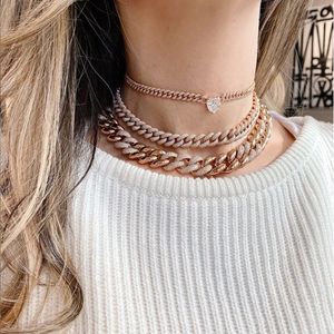 Wholesale starburst necklace for sale - Group buy women choker multi layer wide Curb Cuban link chain necklace Gold rose gold Love heart starburst northstar cz girlfriend jewelry Y200730
