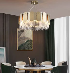 LED redondo lustre ilumina o projeto creativo pós-modernário de cristal lâmpada de suspensão para sala de jantar quarto de ouro brilho interno