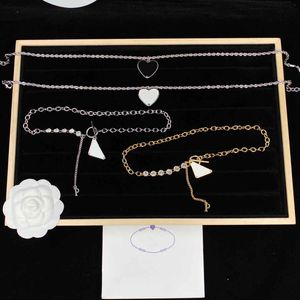 Vintage Letter Triangular Pendant Necklaces Women Metal Chain Triangle Rhinestone Pendants 20 Styles Diamond Necklace