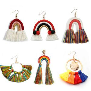 Foreign trade personality tassel bohemian earrings custom rainbow hand-woven retro INS European and American jewelry wholesale