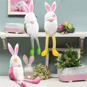 Decorazione gnomo coniglietto pasquale con le gambe lunghe. Bambola di coniglio senza volto pasquale. Ornamento per la casa dei nani scandinavi nordici svedesi
