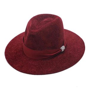 Männer Cowboy Jazz Filz Unisex schwarze Lederkrempe Fedoras Winter Chenille Hüte für Frauen