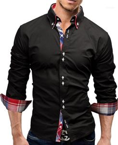 العلامة التجارية 2017 الأزياء الذكور قميص طويل الأكمام قمم مزدوجة طوق الأعمال قميص رجل اللباس قمصان ضئيلة الرجال 3xl11