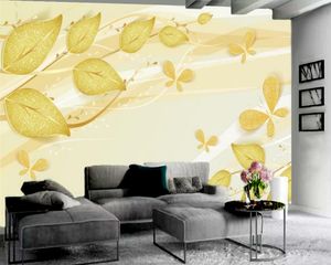 Linda Dourado Folhas 3D Wallpaper Mural Mural 3D Wallpaper Decoração Home Sala de estar Quarto VestuárioCovering HD Wallpaper
