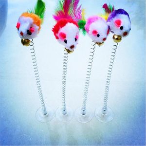 Funny swing spring Mice with Suction cup Furry cat toy colorful Feather Tails MouseToys for Cats Small Cute Pet Toys WQ31-WLL