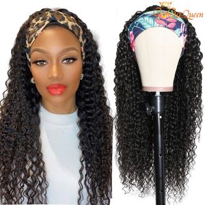 deep Wave Wig Natural Color Headband Wig Scarf Wig 150% Density Brazilian Water Wave Human Hair Wigs For Women