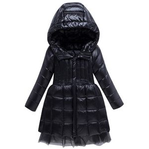 2020 Garota Down Coat Children Dress Dress Stitching Lace Winter Whinter White Duck Jackets Down Kids Hooded Warm Slim Parkas