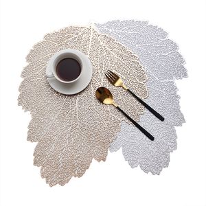 Placemat for Dining Table Coasters Leaf Simulation Plant PVC Cup Coffee Table Mats Hollow Out Kitchen Christmas Home Decor Gifts RRA3857