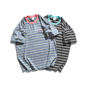 Wholesale e shirts for sale - Group buy E Baihui Summer Short sleeved tops Round Neck T shirt College Style Retro Striped Age Couple Tops for Men and Women H1076