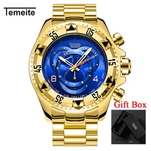 Relogio TEMEITE 2018 New Quartz Watches Mens Fashion Creative Heavy Waterproof Wristwatch Luxury Gold Blue Full Steel Masculino