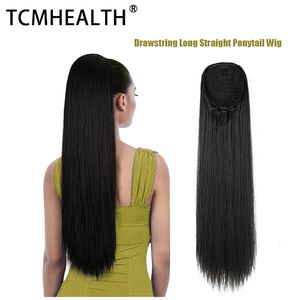 Long Straight Drawstring Hair Wigs Ponytail Synthetic High Puff Pieces With Comb Clip in Hair Smooth &Soft