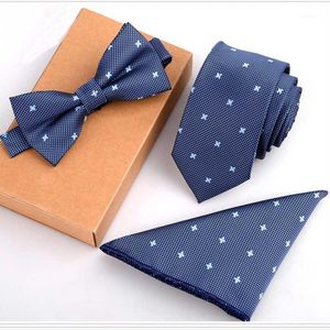 Nackband rbocotie sätter mens smala slips dot blommig hanky bowtie 6cm blå slips ficka fyrkantig båge för män bröllopsfest nr box1