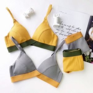 Ribled Bidbed Colcous Contrast Color Bra Brar Установлен Удобный провод Бесплатное нижнее белье Мягкий треугольник Кубок белье наборы большого размера Bras LJ201031