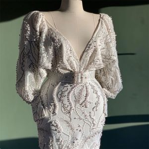 Wspaniałe białe suknie wieczorowe luksusowe koraliki koronki appliqued bal sukienki sexy v neck sweept train Custom Made Paciant Party Dress z pasem