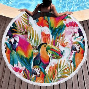 Gedruckte tropische Blätter Blume Flamingo Rundes Handtuch Mikrofaser Strandtücher Roundie für Erwachsene Serviette De Plage 201217