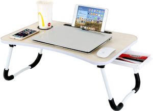 Foldable Laptop Table, Portable Laptop Bed Tray Table, Notebook Stand Reading Holder,Couch Table,Bed Desk with Side Drawer for Reading Book, Watching Movie on Bed/Couch