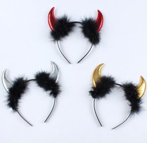 Christmas Decorations Hair Hoop Devil Headbands Red Plush Ox Horn Halloween Cosplay Party Props Head Wear Dance Ball Birthday Favors1