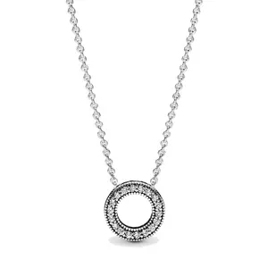 Kvinnesmycken passar Pandora Ring 925 Silverhalsband Logo Pave Circle Collier Love Heart Jewellery Halsband Charm Engagement Present