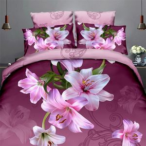 3pcs queen size lyxiga 3d rosen sängkläder set röda färg sängkläder täcker täcke set bröllop säng duvet täcke täcke kuddehus 201114