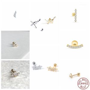 Stud Canner Sterling Silver Earrings Sparkly Diamond Encrusted Dla Lady Cyrkon Stylowy Piercing Nails Fine Jewelry1