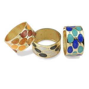 Colorful Oil-spot Glaze Alloy Bracelets Cuff Bangles Women Statement Rhinestones Metal Big Bangles Jewelry Gold Tone