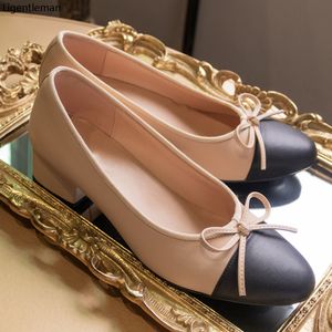 Ballet Tweed Heels Shoes Woman Basic Pump 2021 Two Color Stitching Spring Autumn Bow Work Shoes Fashion Party Women Shoes Pumps J1215
