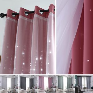 Double-Layer Window Curtain Solid Yarn Star Luxury Drape Overlay Eyelet Cut Out Window Tulle Drapes Home Decor Draperies LJ201224