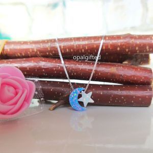 1pc/lot Mix Colors Moon Star Opal Necklace 925 Sterling Silver Moon Star Opal Necklaces Synthetic Moon Star Fire Opal Jewelry Q0531