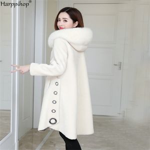 Cappotto di pelliccia tosata di pecora granulare femminile lungo tratto invernale nuova pelliccia di volpe con cappuccio un cappotto di pelliccia 201212