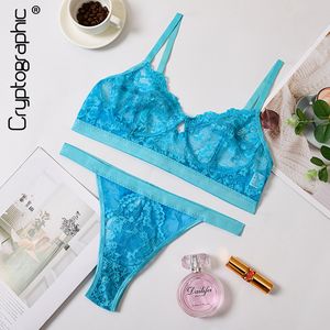 Cryptographic Women Lingerie Sets Sexy Solid Transparent Floral UnderWire Lace Bra Fashion See Through Patchwork Briefs 2020 Y200708