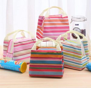 Hot Portable Carry Case Lunch Box Canvas Stripe Picnic Lunch Drink Thermal Insulated Cooler Tote Bag 6 Colors WQ208