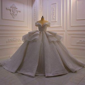 Elegantes, schulterfreies, ärmelloses Ballkleid-Hochzeitskleid 2023 Luxuriöses, atemberaubendes Glitzerschichtkleid von Vestido de Novia Brautkleider