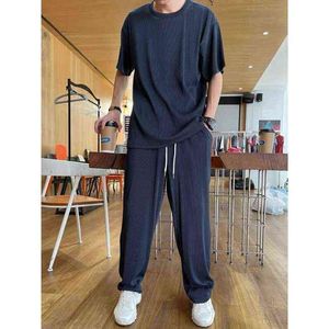 Short Sleeve Pants Tracksuit Men Gym 2021 Summer New Light Thin Suit Men's Handsome Korean Fashion Leisure Sports Two Piece G1222